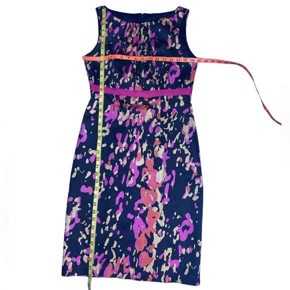 David Mister Pink Cream & Pink Splatter Paint in Navy Sleeveless Dress Sz 4 - Picture 5 of 10